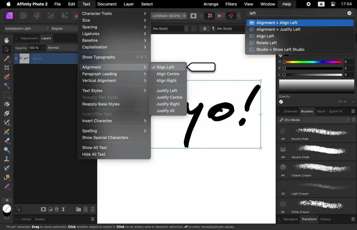 The two Align Left commands