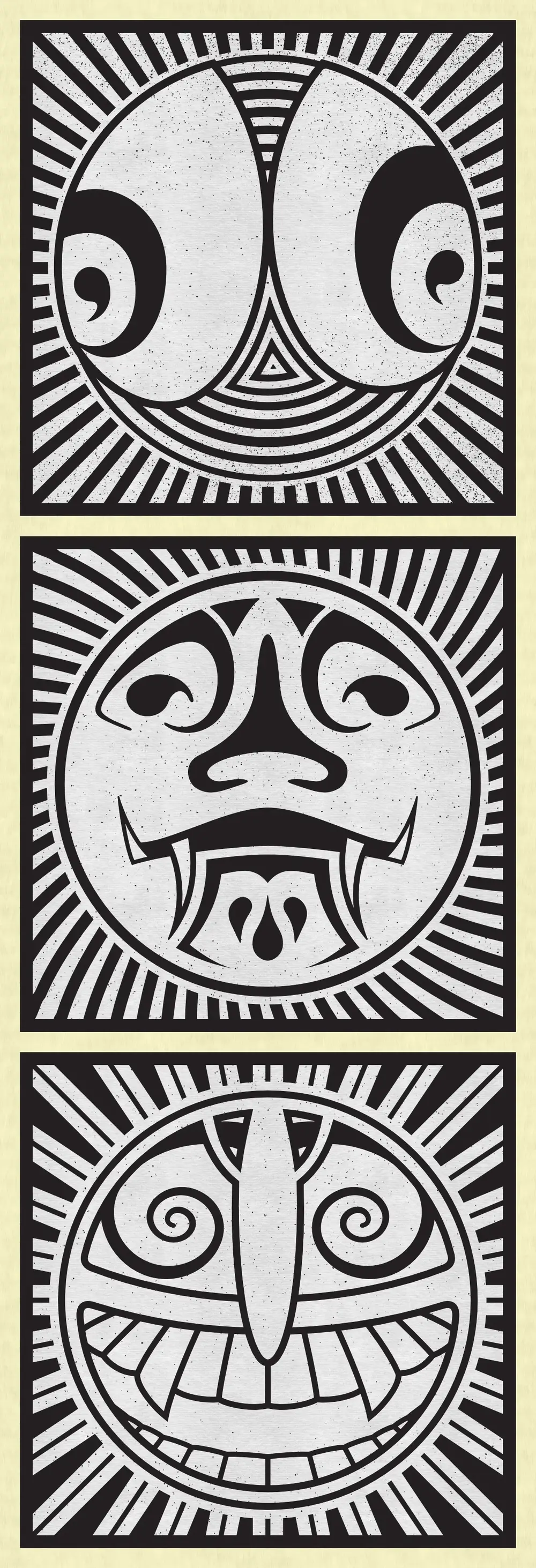 Three mask designs - Left to right: Animal, Sun King and City Living