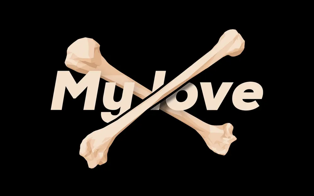 My love lettering with 2 bones in a graphic style