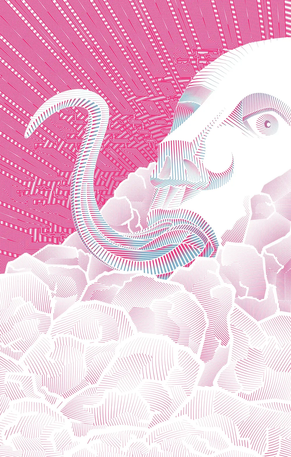 A face in the gravel licking upwards  