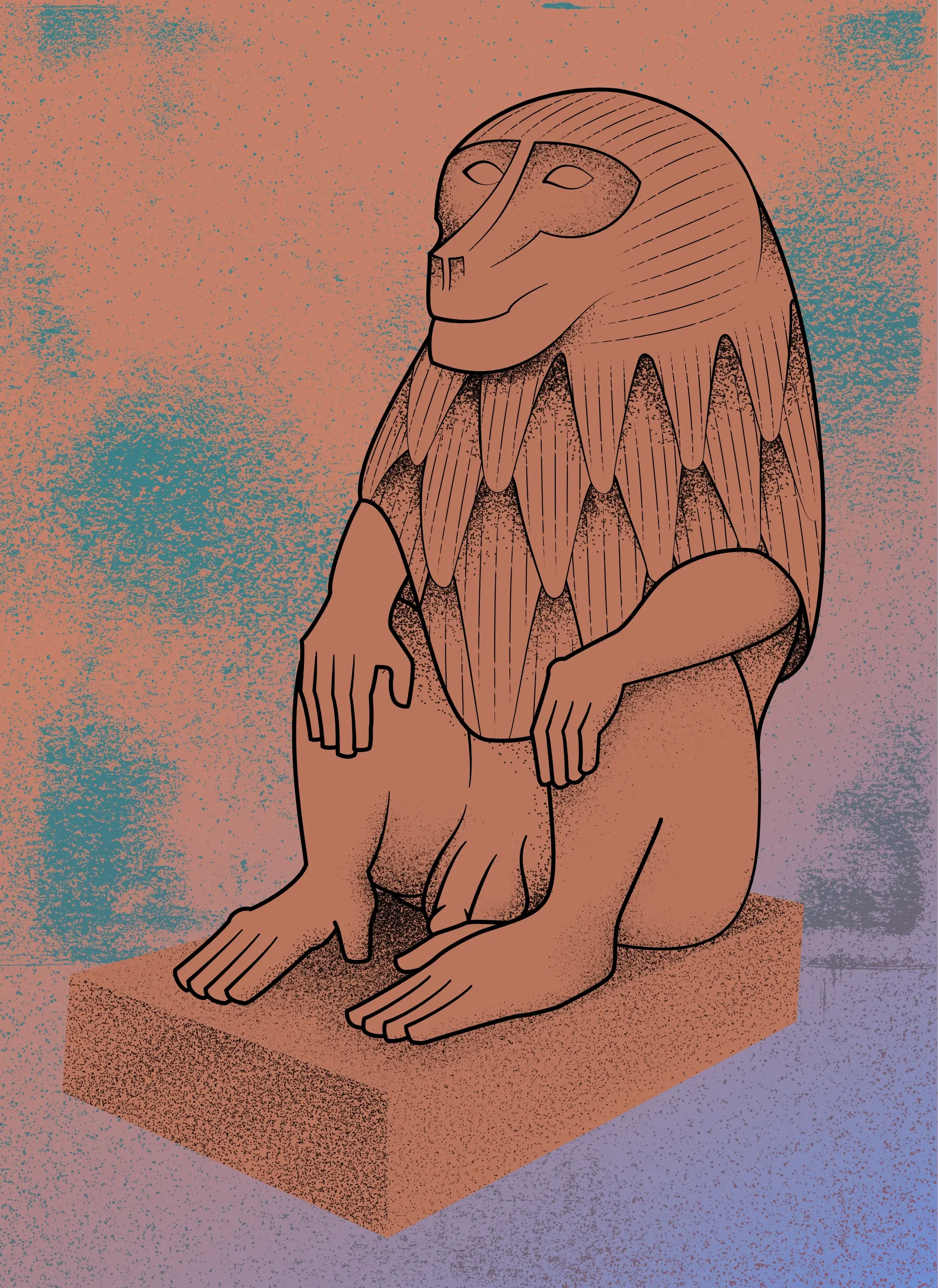 Illustration of an ancient Egyptian statue of a baboon