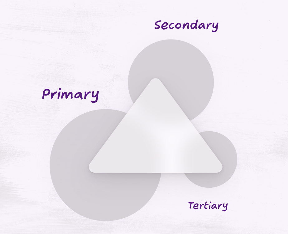 This diagram shows a triangle labeled “Target Audience” at the center, surrounded by three overlapping circles labeled “Primary,” “Secondary,” and “Tertiary.”
